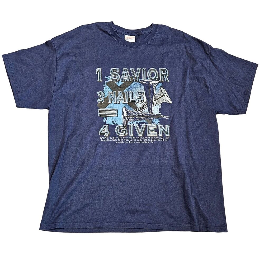 Religious Bible Verse Blue Graphic T-Shirt on Hanes Quality Shirt Men's Size 2XL